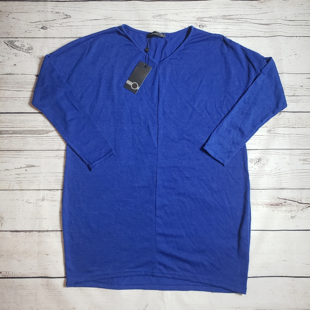 STYLE DOME TUNIC SWEATER V NECK WOMEN BLUE XL